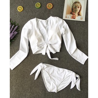 Bikini tay dài trắng cột nơ ( kèm hình thật)