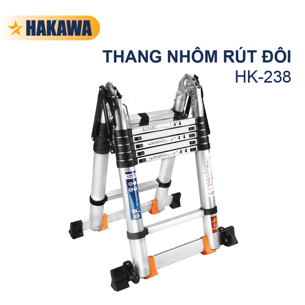 Thang nhôm rút đôi cao cấp HAKAWA - HK-238 (3.8M) - Phân phối chính hãng - Bảo hành 2 năm