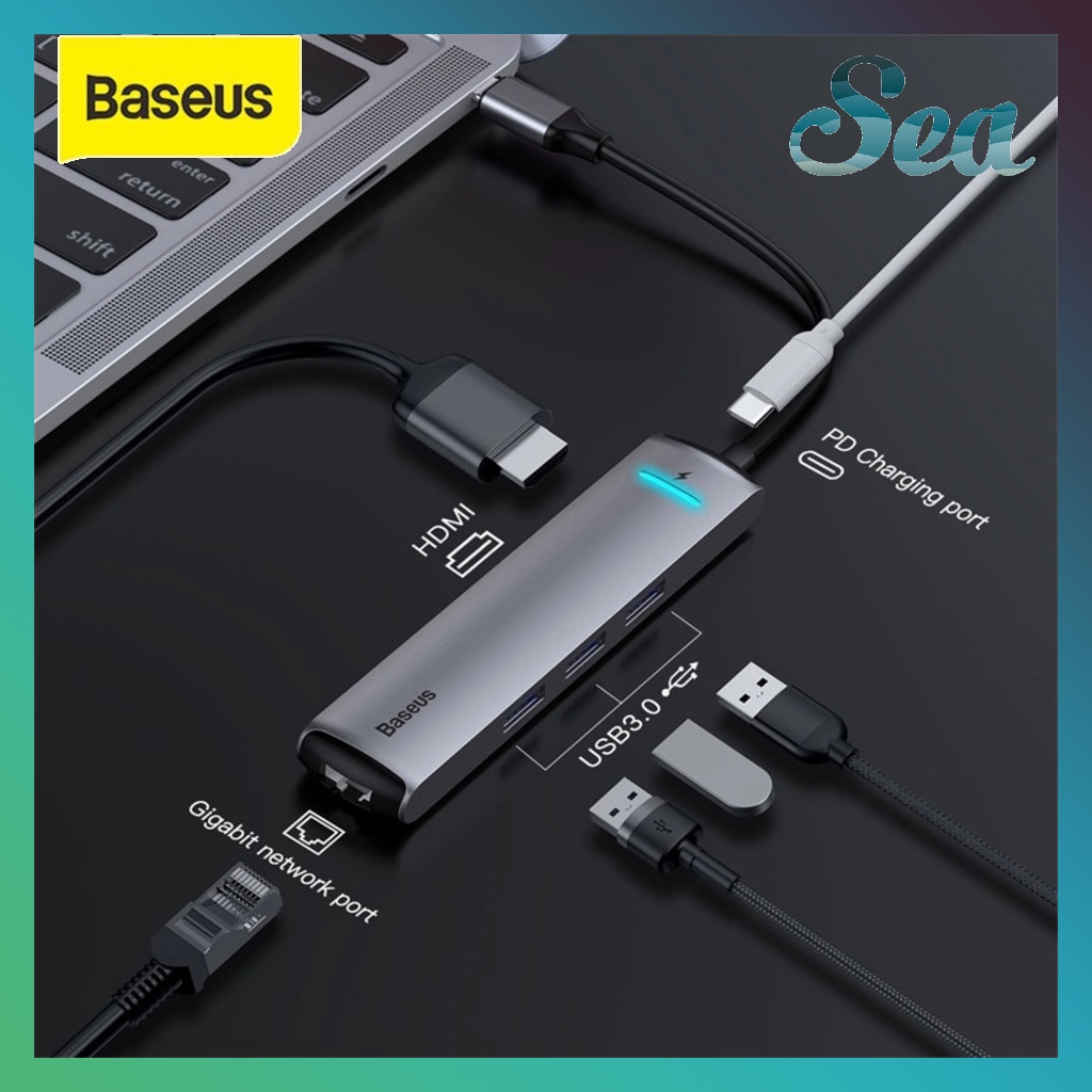 Hub chuyển Baseus Mechanical Eye 6 in 1 Smart Hub (Type C to 3x USB 3.0, HDMI 4K, LAN RJ-45, Type C PD)