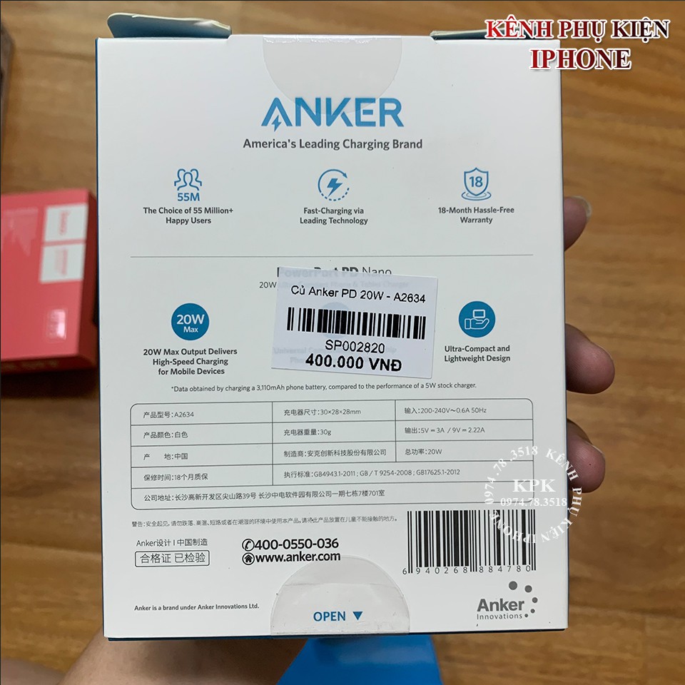 Củ Sạc Nhanh PD 20W Anker A2634 PowerPort Nano cho iPhone 12 12Pro 12Promax 11 11Pro 11Promax - Bảo hành tận 24 tháng