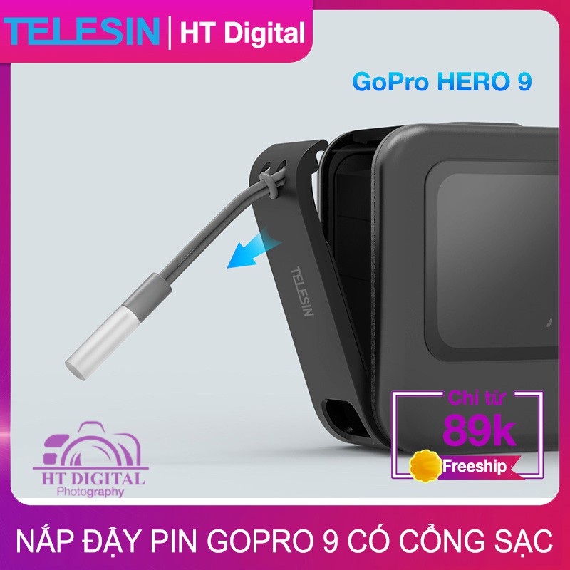 Nắp Đậy Pin GoPro 9 10 có Cổng Sạc Telesin - Camera Case Battery GoPro Hero 9