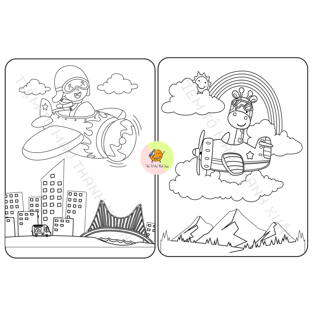 Set 10 Tờ Tranh Tô Màu Hình Máy Bay Vui Nhộn Cho Bé Size A5 Màu Sáp, Màu Chì - Tiệm Tô Màu Thanh Xuân