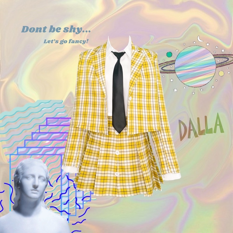 DALLA Set áo vest blazer nữ croptop tay dài sọc CARO VÀNG Dalla Saigon