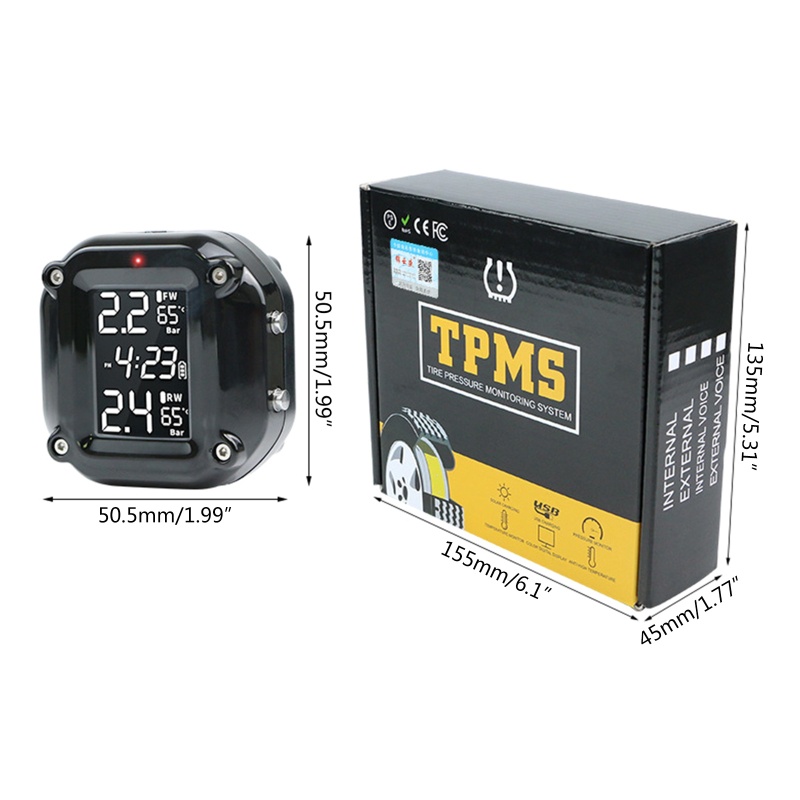 Hệ Thống Giám Sát Áp Suất Lốp Xe Kèm 2 Cảm Biến Bên Ngoài TPMS LCD