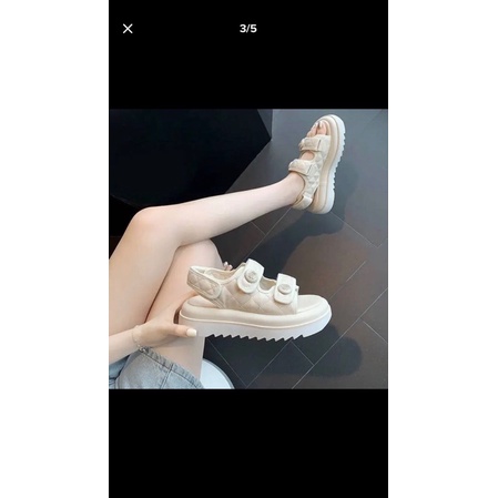 Sandal nữ hoa trà quai da trần chỉ đế cao 4cm