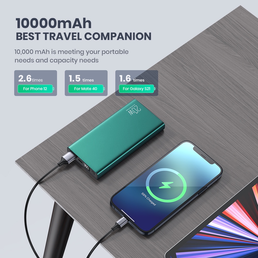 Sạc dự phòng TOPK USB Type C 20W PD QC3.0 10000mAh màn hình hiển thị LED