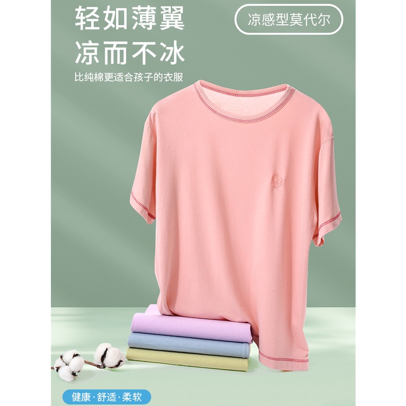 Bộ Đồ Ngủ Áo Thun Tay Ngắn + Quần Đùi Cotton 100-180cm Thời Trang Xuân Hè Cho Trẻ Em &amp; Thanh Thiếu Niên