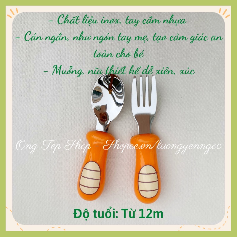 Thìa dĩa tập xúc cho bé chất liệu inox - dạng vỉ