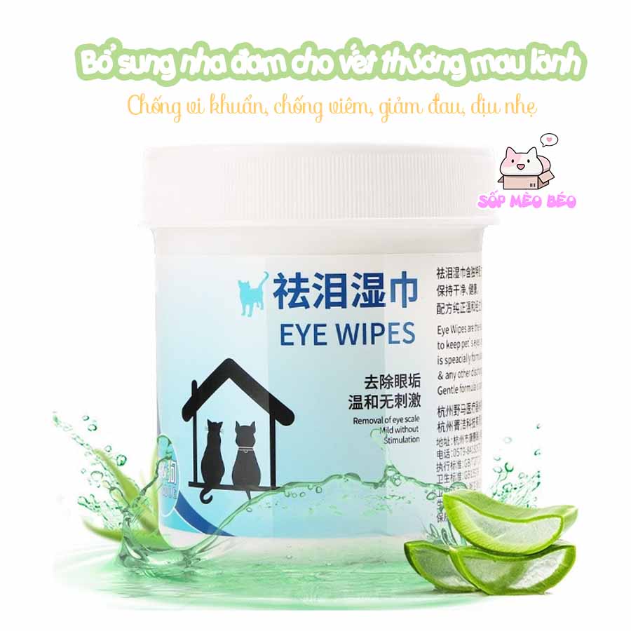 Bông lau mắt dịu nhẹ cho Pet-EYE WIPES hủ 100 miếng tinh chất nha đam không gây kích ứng