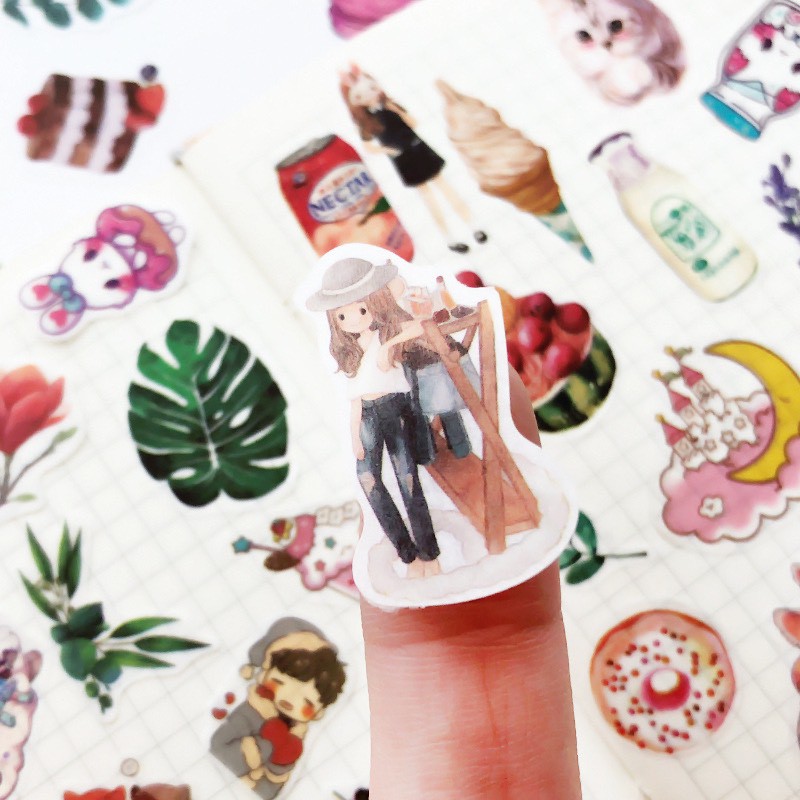 Set 100 miếng dán sticker cute họa tiết hoạt hình dùng để trang trí đa năng,nhãn dán sáng tạo ND23