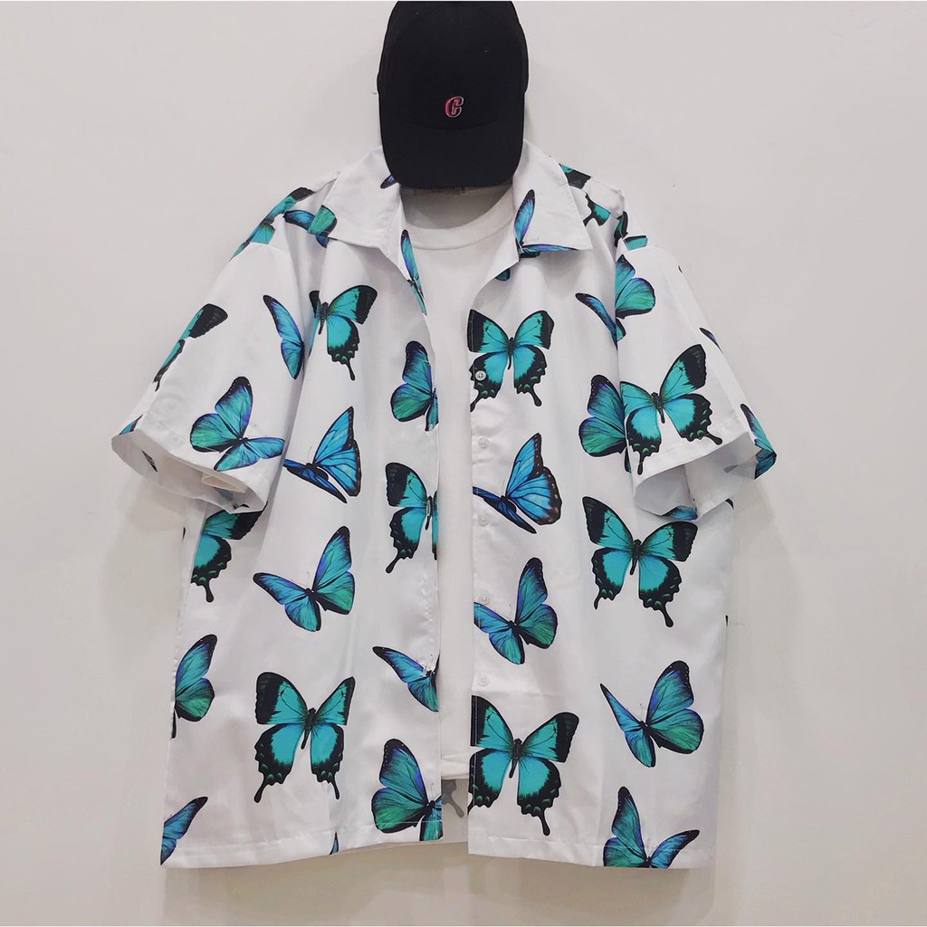 Áo Sơ Mi Tay Lỡ In Họa Tiết Bướm Xanh ZOOZOO