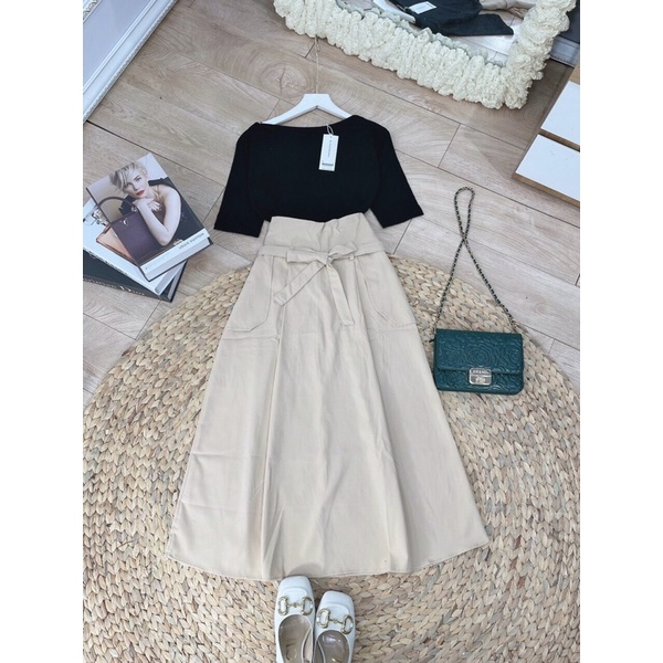 -Sét áo zip bệt vai mix chân váy về hàng