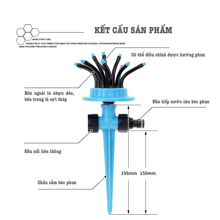 Vòi tưới cây tự động đa điểm phun Lionking KN232. Tặng kèm 1 khớp nối cấp nước cho vòi phun