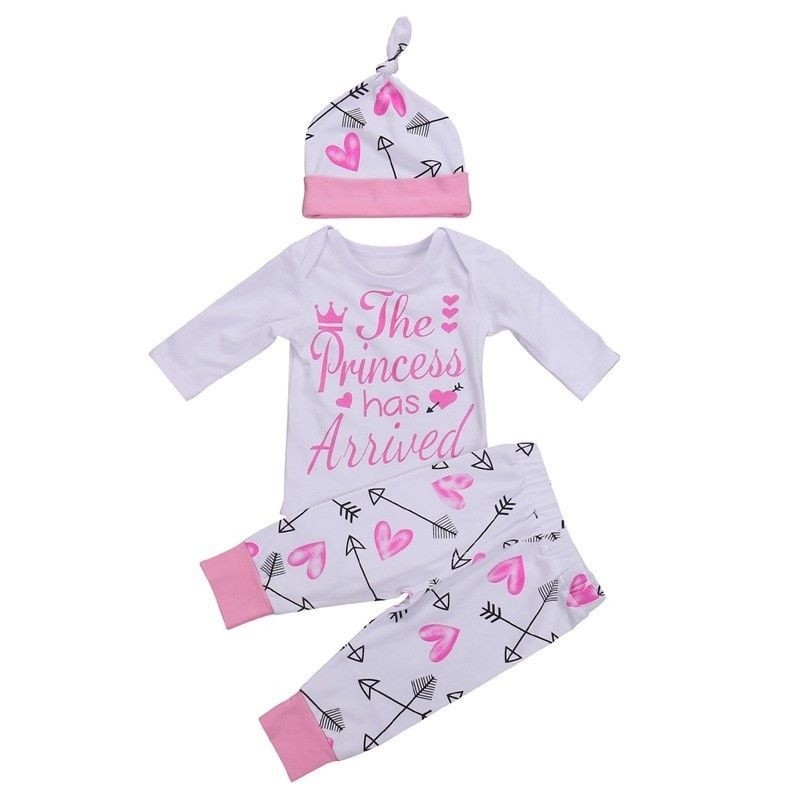 BღBღNewborn Baby Girl Romper Bodysuit + Arrow Long Pants + Hat Clothes Outfit 0-2 Years