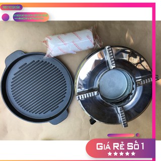 Combo bếp cồn inox- chảo gang đen tặng 1 gói cồn