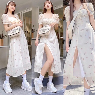 ĐẦM MAXI HOA CỔ U XẺ TÀ (KÈM VIDEO HÌNH THẬT)