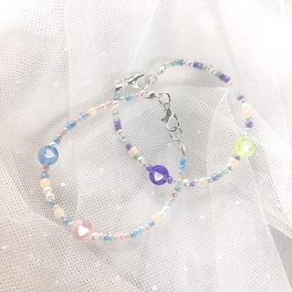 Handmade - Vòng tay hạt cườm màu pastel mix hoạ tiết trái tim