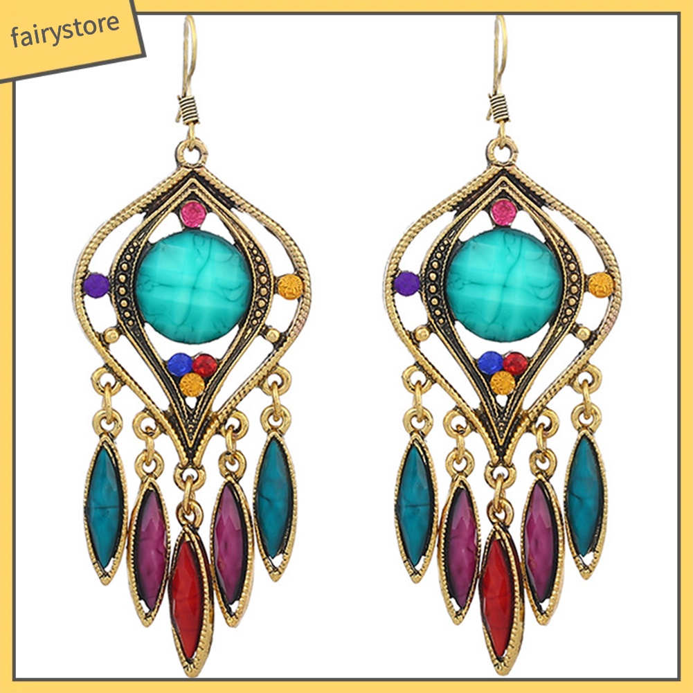 Khuyên Tai Dáng Dài Phối Tua Rua Phong Cách Bohemian