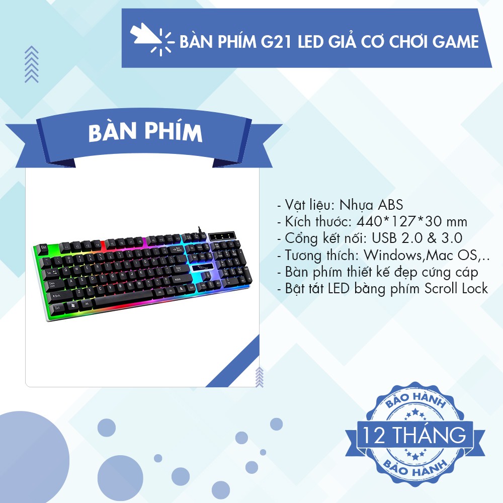 Bàn phím G21 LED giả cơ game chuyên dụng