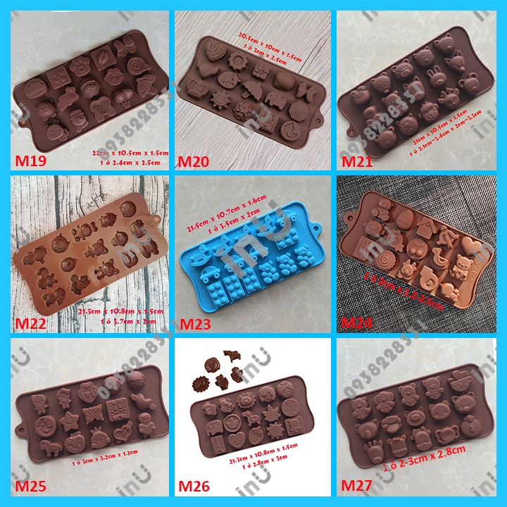 HCM - Khuôn silicon mẫu Mới hoạt hình size chuẩn làm socola viên, đổ râu câu mini, kẹo dẻo chip