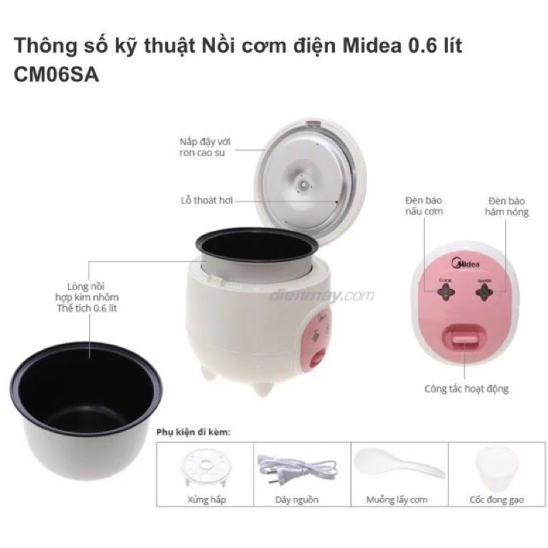 [Freeship 10k] Nồi cơm điện 0,6L Midea( BH chính hãng 12T)