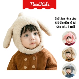 Mũ len lông cừu 2 tai cho bé M-01