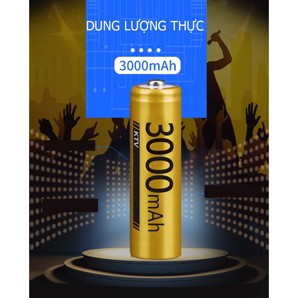 [Hàng chuẩn] Hộp 4 viên Pin AA sạc lại Doublpow dung lượng 3000mAh (vàng) - dành cho Micro Karaoke