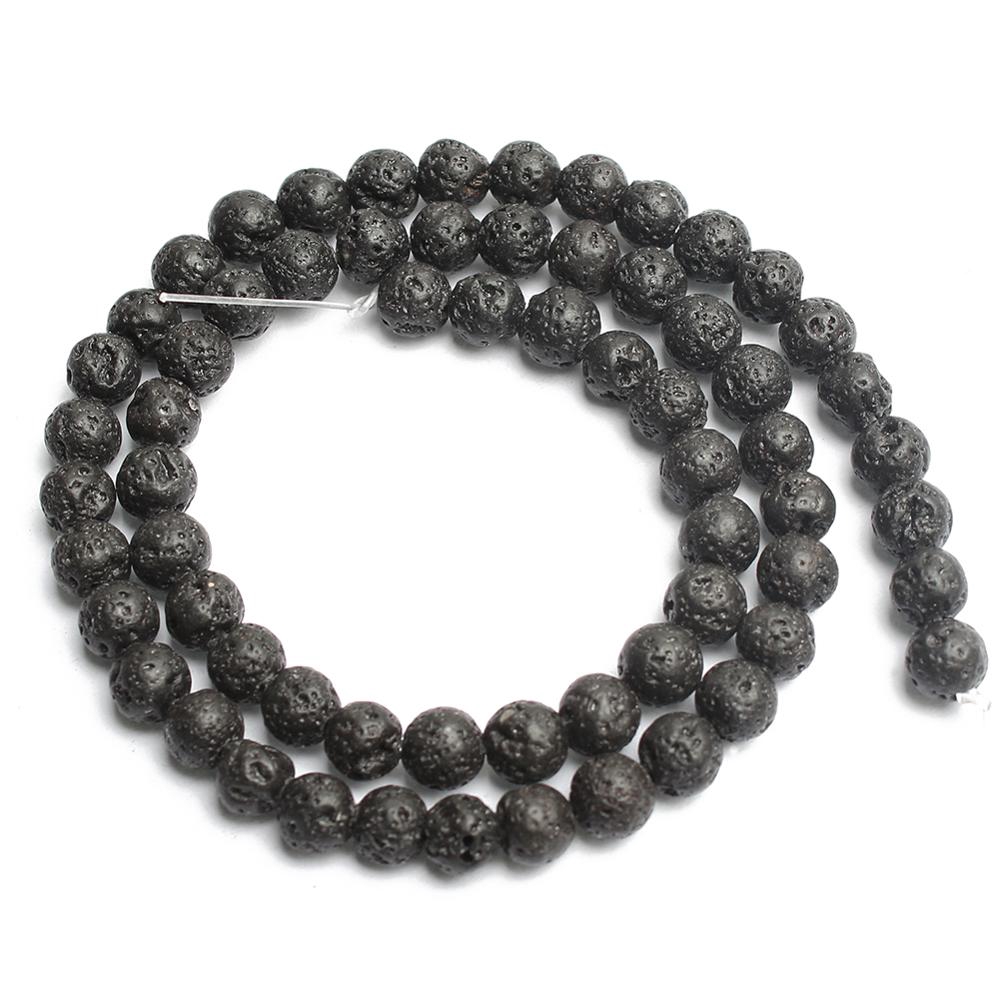 Chuỗi hạt đá nham thạch đen tự nhiên dùng làm phụ kiện thủ công 4/6/8/10/12mm