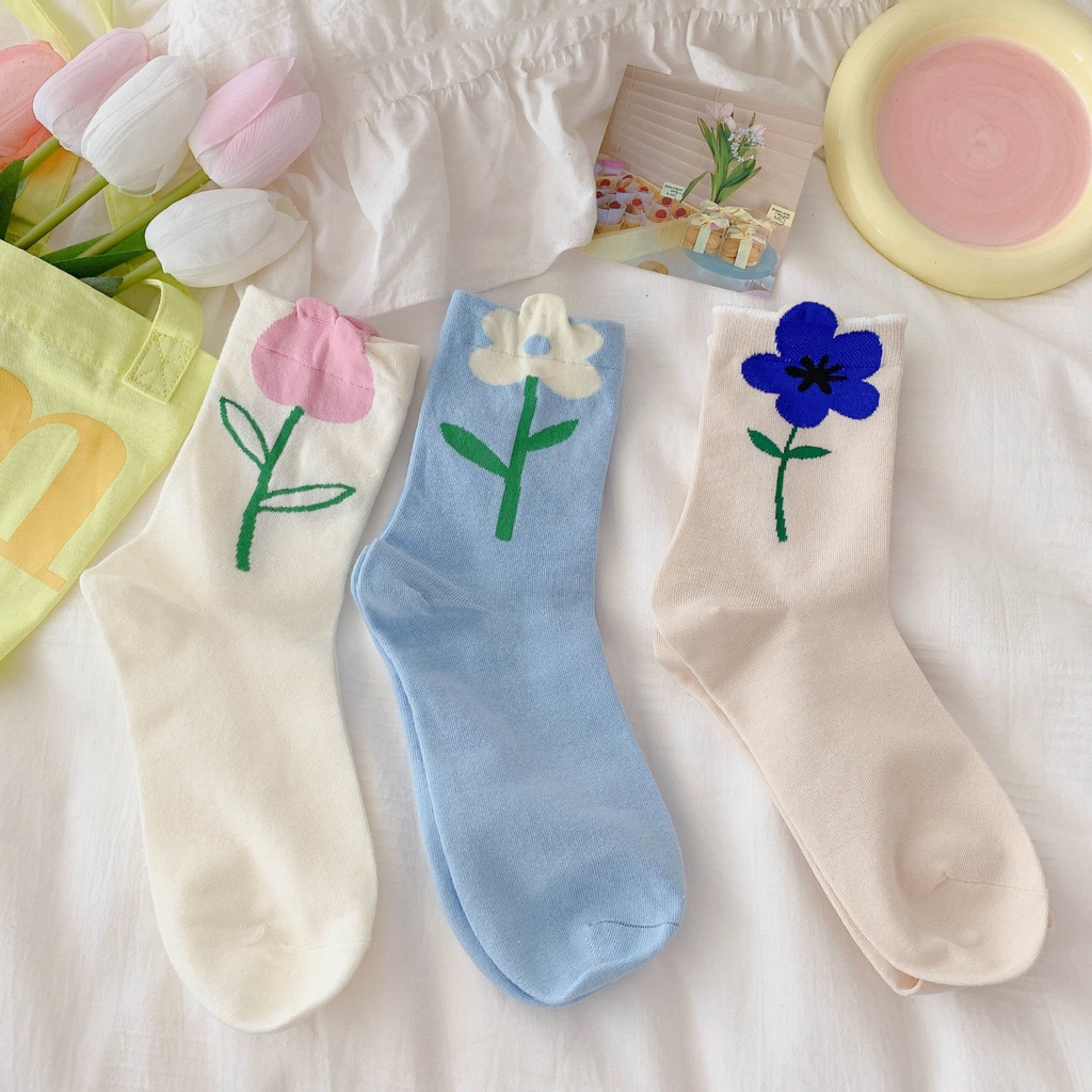 Vớ Cotton Mỏng Màu Trắng Họa Tiết Hoa Thời Trang Mùa Hè Phong Cách Nhật Hàn Cho Nữ