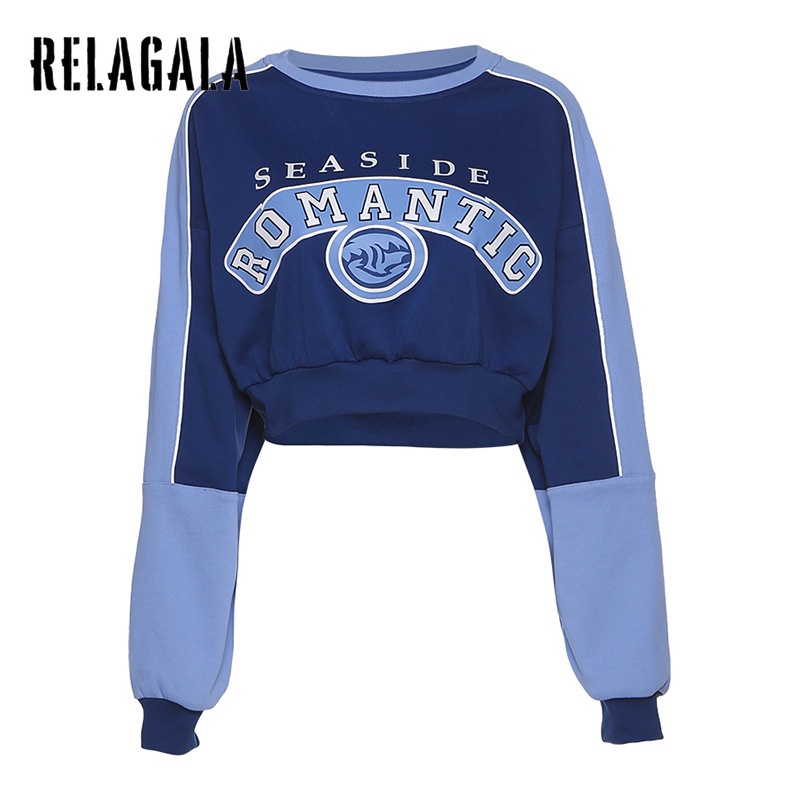 Áo sweater nữ tay dài dáng rộng in chữ thời trang