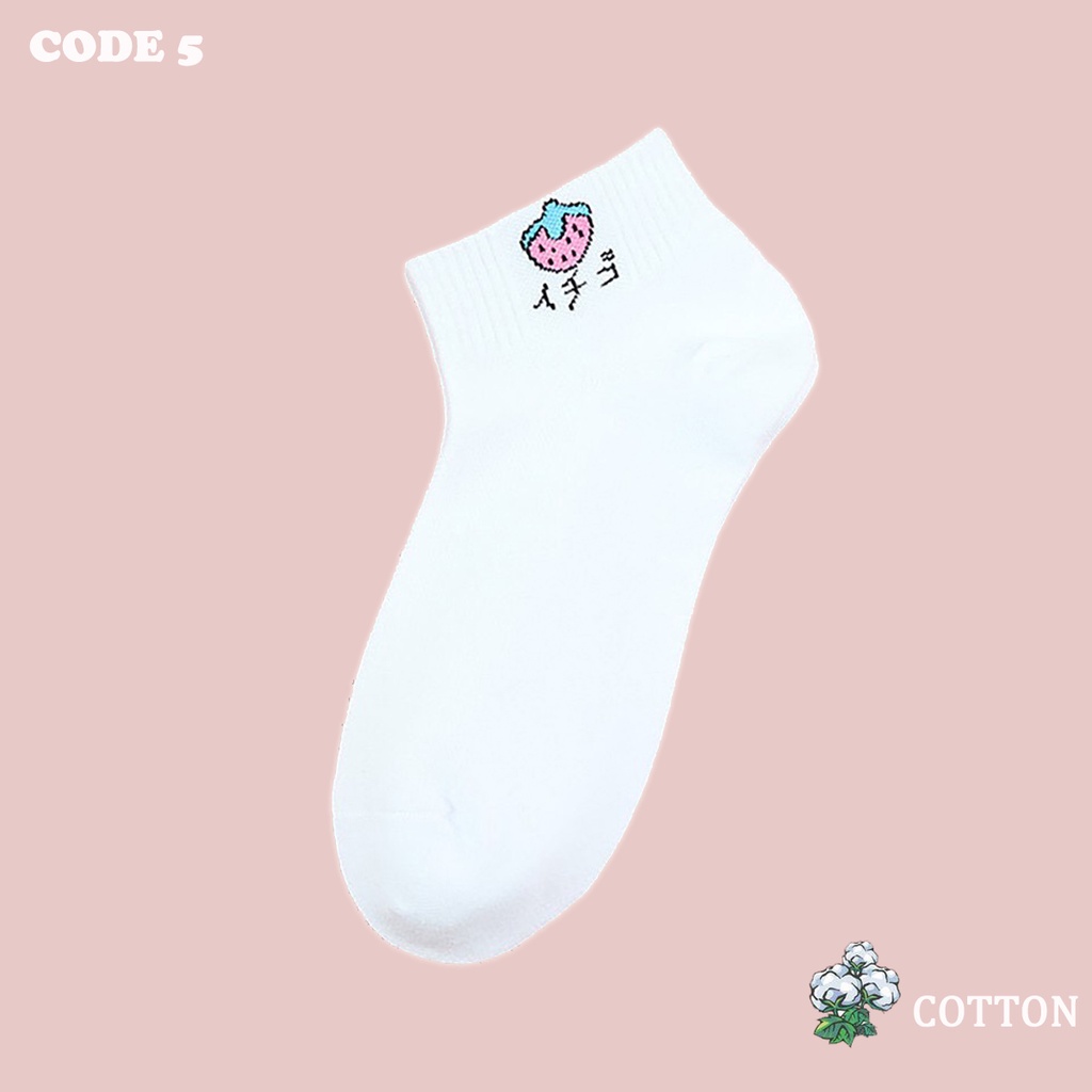 TẤT VỚ NỮ - Cổ Ngắn Dễ Thương, Thêu Họa Tiết Trái Cây - COTTON Thoáng Mát - BB REAL