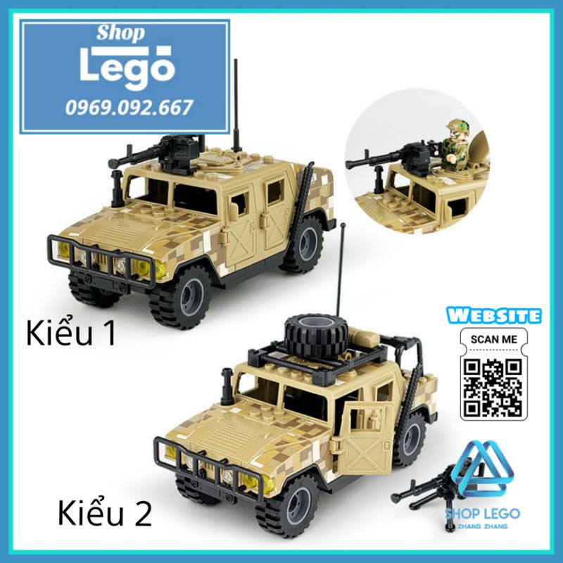 Xếp hình Xe bọc thép Humvee HMMWV M1114 của quân đội Mỹ gồm 72 hình lắp được 2 kiểu Lego Minifigures TBS J773