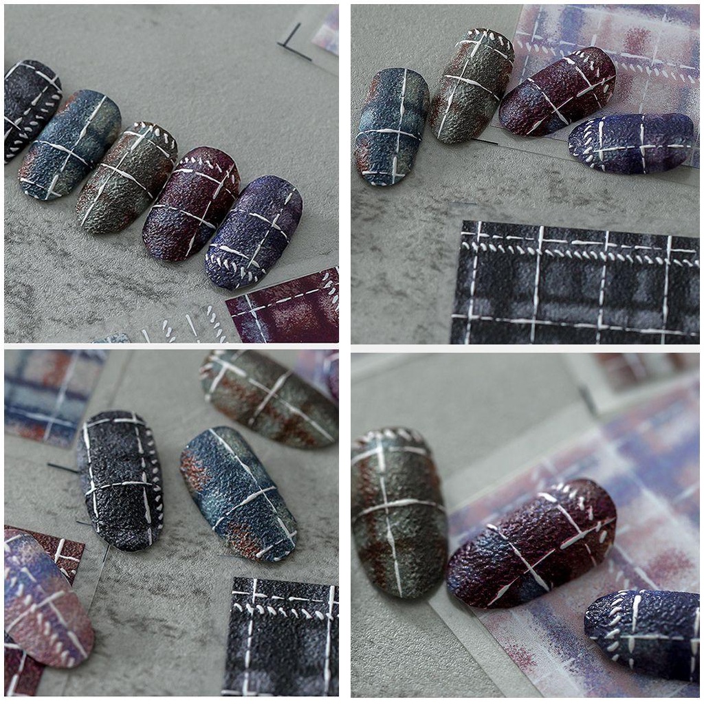 Miếng Dán Trang Trí Móng Tay Tự Dính Họa Tiết Kẻ Sọc Kiểu Vintage