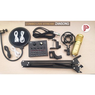 Combo Live Stream ZANSONG Mic BM900 + Sound Card V8 tặng kèm dây live stream
