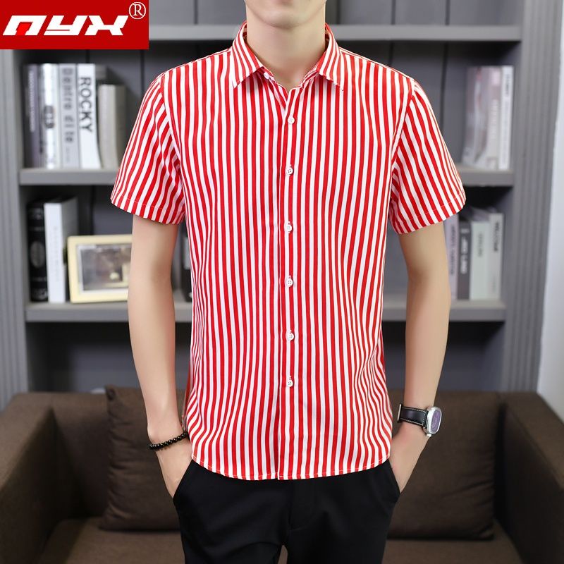 Áo Sơ Mi Nam Ngắn Tay Sọc Trắng Đen Thời Trang