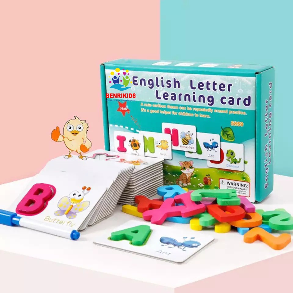 Đồ Chơi Xếp Hình Hộp Thẻ Lắp Ghép Chữ Cái Tiếng Anh Bằng Gỗ- English Letter Learning Card Cho Bé Từ 2-4 Tuổi Cho Bé