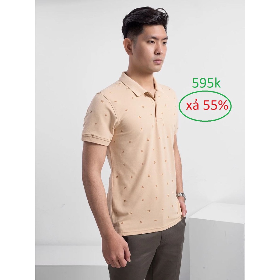 Áo polo ngắn tay nam Aristino sale APS037S8, chất liệu cotton, dáng slimfit, hoạ tiết lá nhỏ - màu be size M