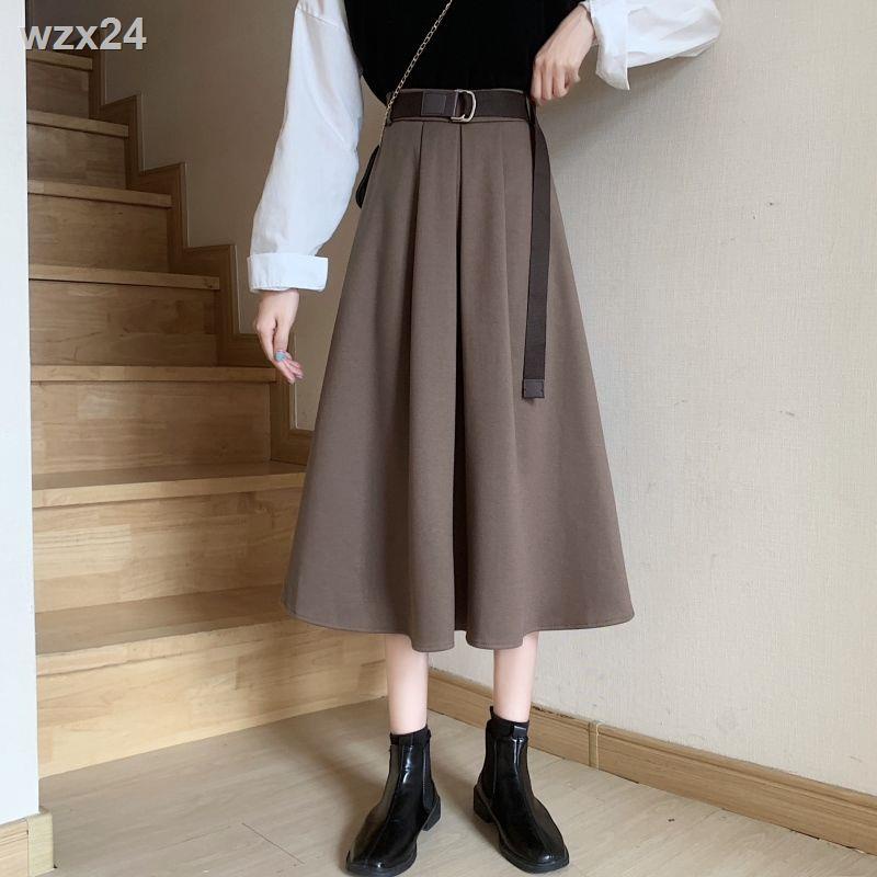 váy a-line Hàn Quốc, xuân hè với áo len, nữ 2021 cạp cao mới, xếp ly, khí chất, dài trung