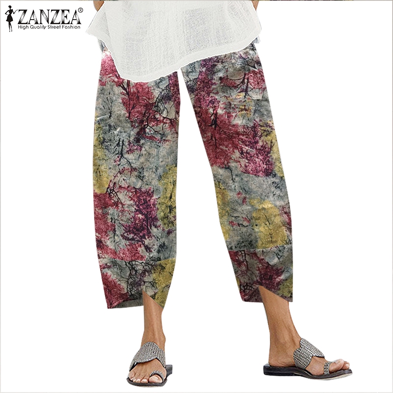 Quần dài ZANZEA dáng rộng in họa tiết phối túi đơn giản dành cho nữ | BigBuy360 - bigbuy360.vn
