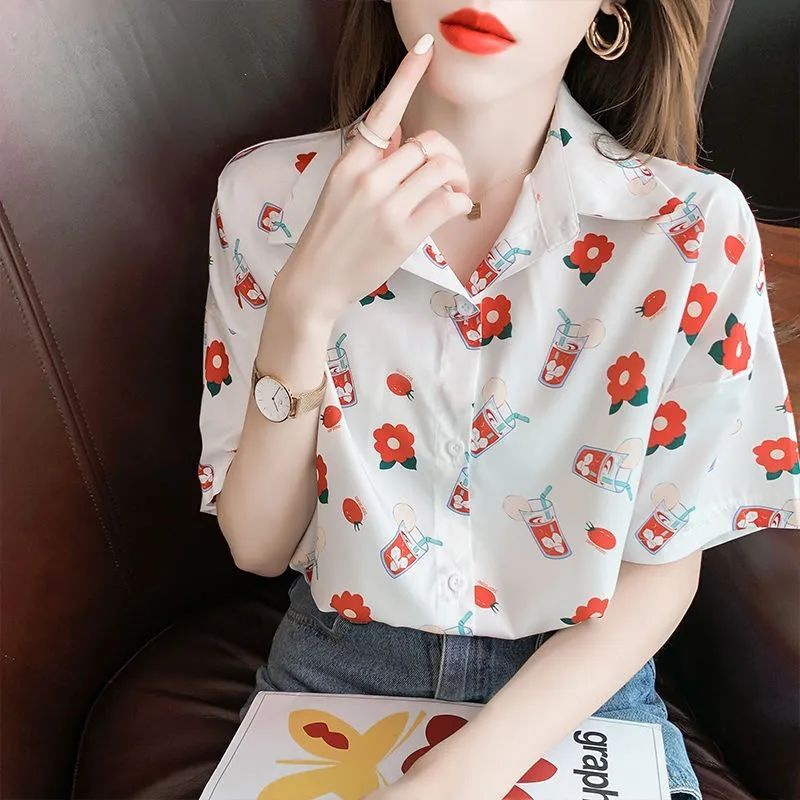 Áo Sơ Mi Tay Ngắn In Họa Tiết Phong Cách Retro Thời Trang Đi Biển Cho Nữ