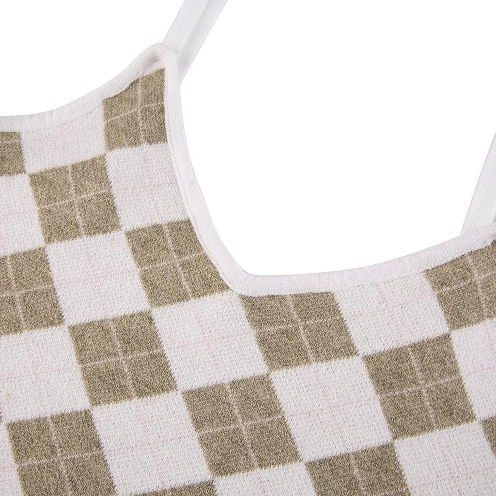 Áo lửng hai dây cổ tim họa tiết ca rô trẻ trung dành cho nữ