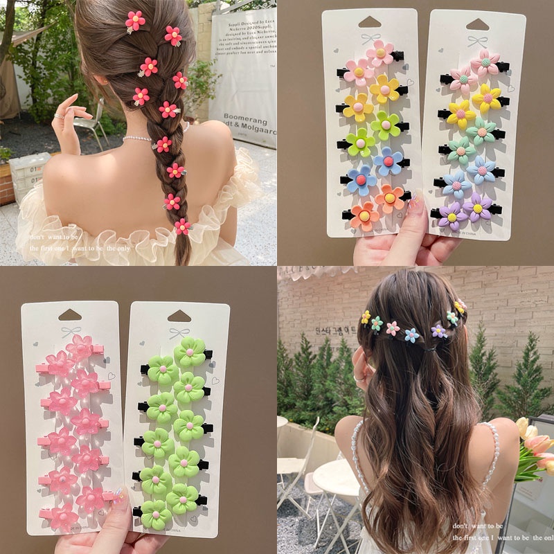 Set 10 Kẹp Tóc Hoa Nhiều Màu Dễ Thương