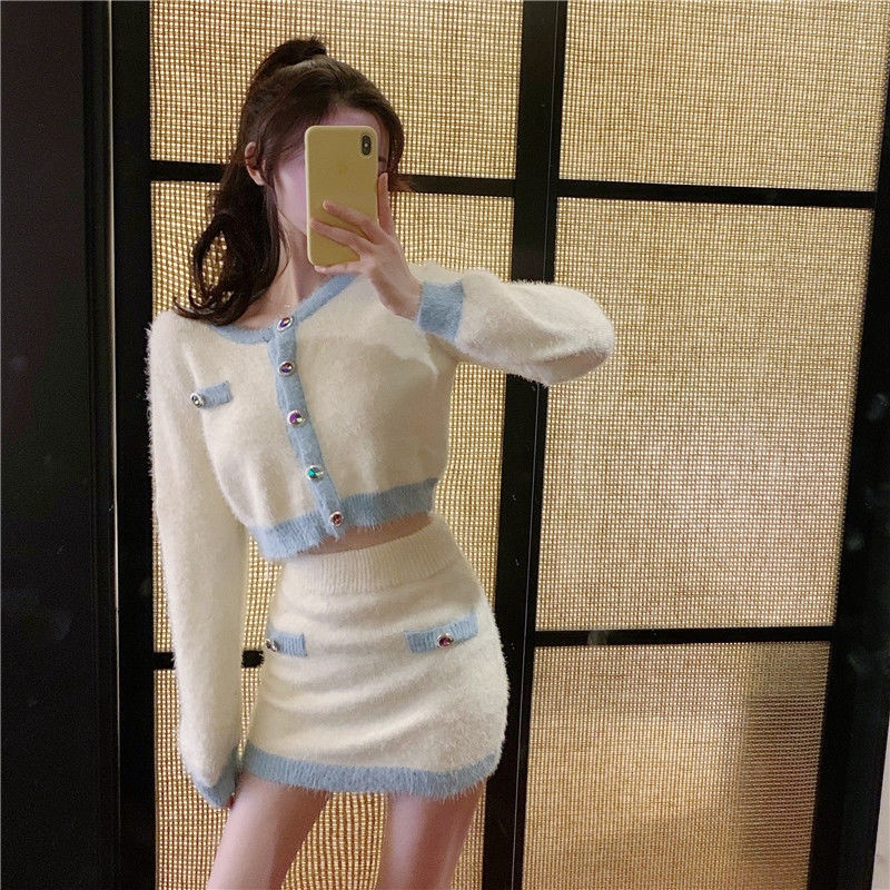 Set Áo Len Dài Tay Và Chân Váy Ôm Thời Trang Dành Cho Nữ