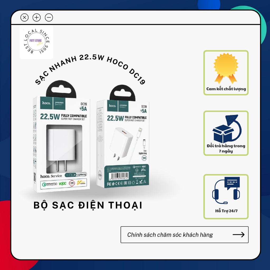 Bộ Sạc Hoco DC19 Micro//Type-C (22,5W-5A)- Hỗ trợ sạc siêu nhanh QC3.0