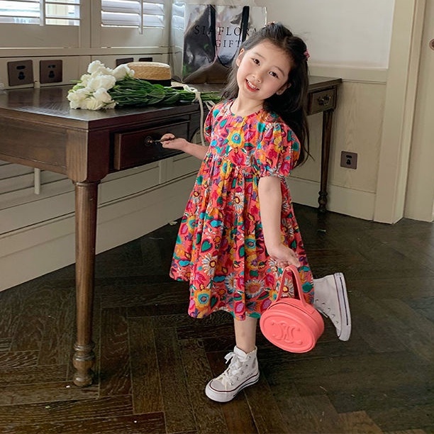 Váy bé gái dáng maxi họa tiết hoa to cực xinh Mini Kids G08