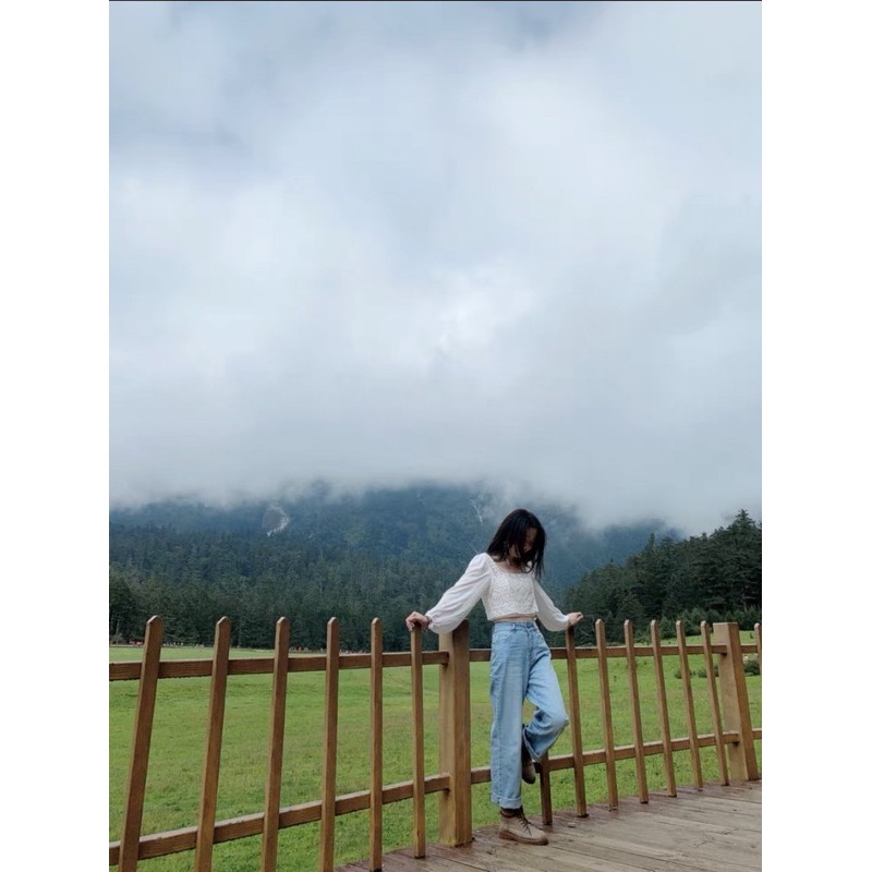 Áo Vintage len đan croptop