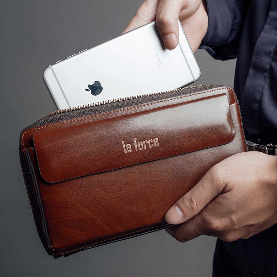 Ví Cầm Tay Nam LAFORCE Da Bóng VCTLA196-1-N Tặng Tất Nam Cao Cấp