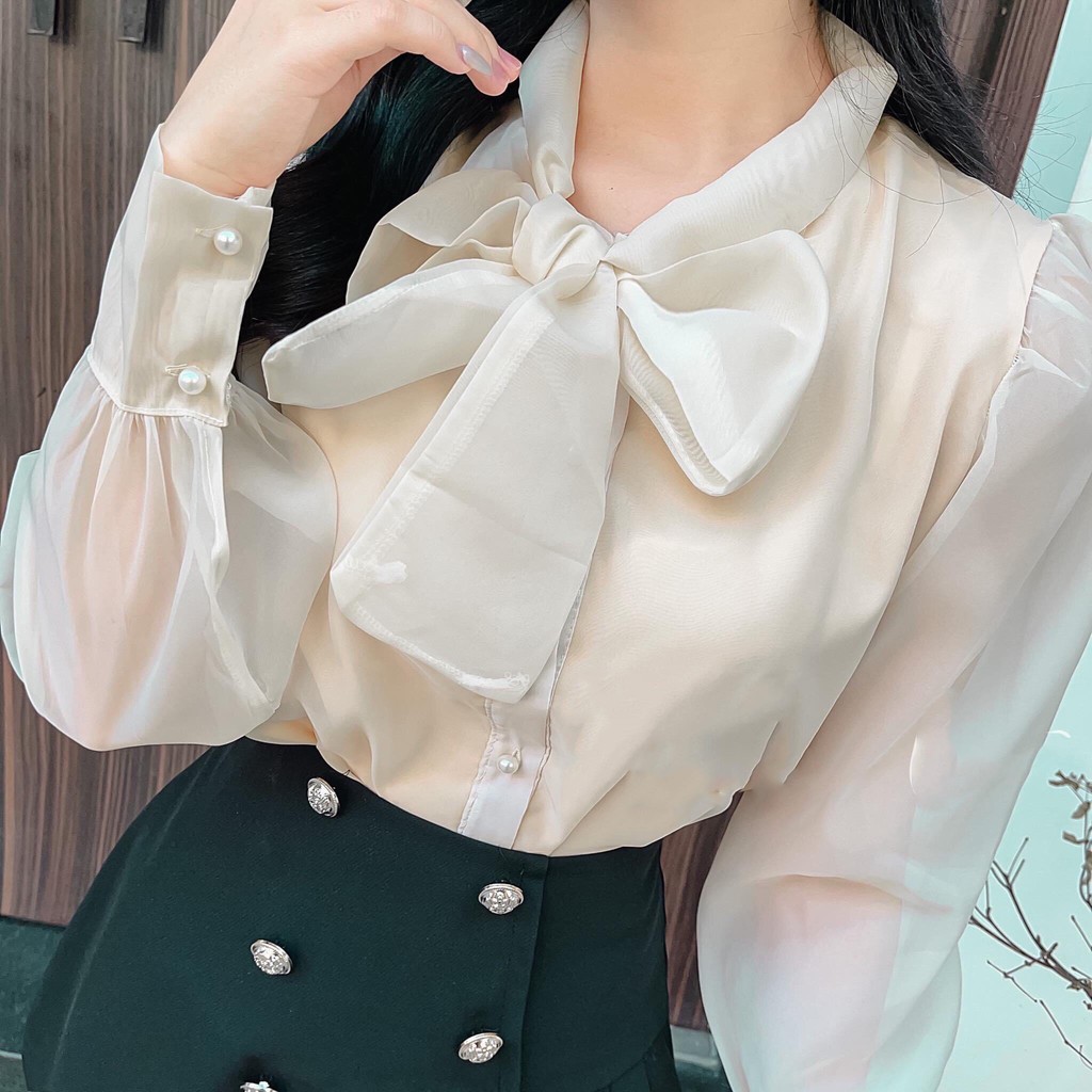 Áo sơ mi nữ thắt nơ cổ xinh xắn siêu hot hit Nina Shirt