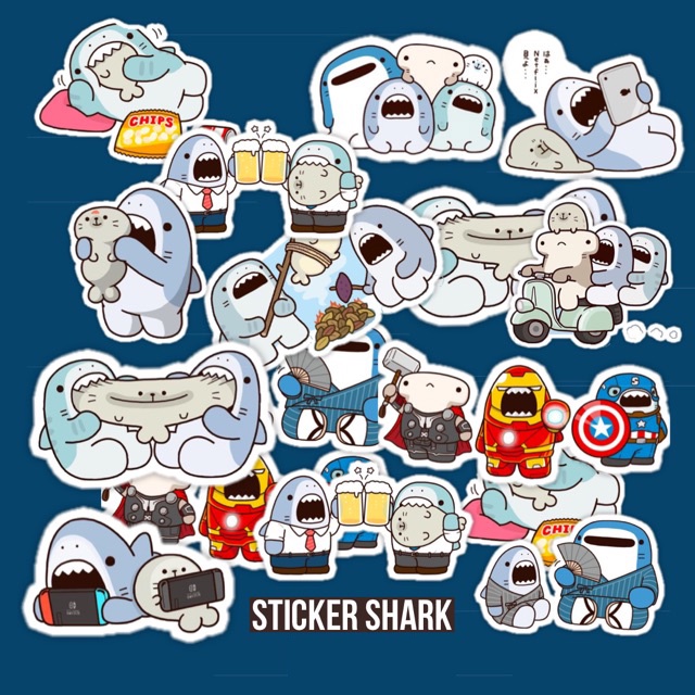 Bộ sticker Cá Mập cute NHật bản (combo 10-50 stickers)