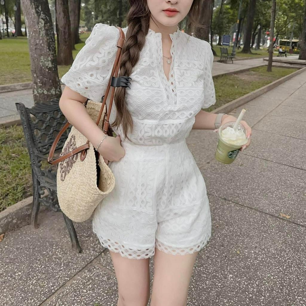 SET ÁO REN TAY PHỒNG KÈM SHORT